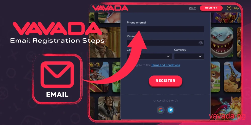 Email registration steps for Vavada Casino