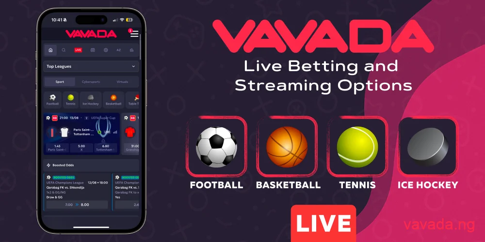 Live betting in Vavada mobile app