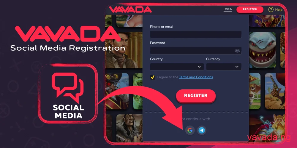 Social media sign-up at Vavada Casino