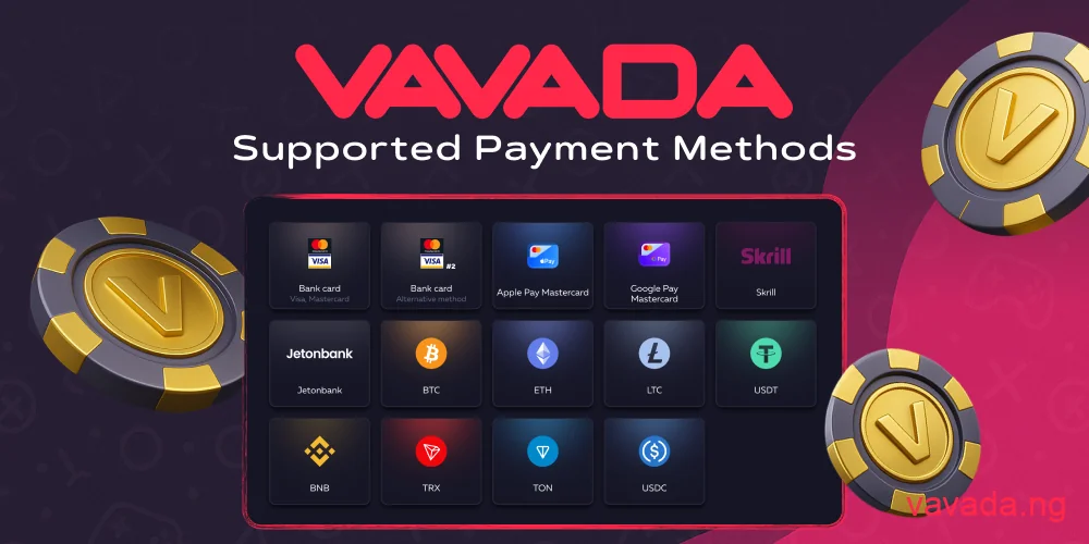 Supported payment methods in Vavada Casino