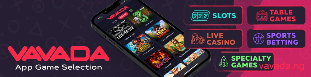 Game selection in Vavada mobile app
